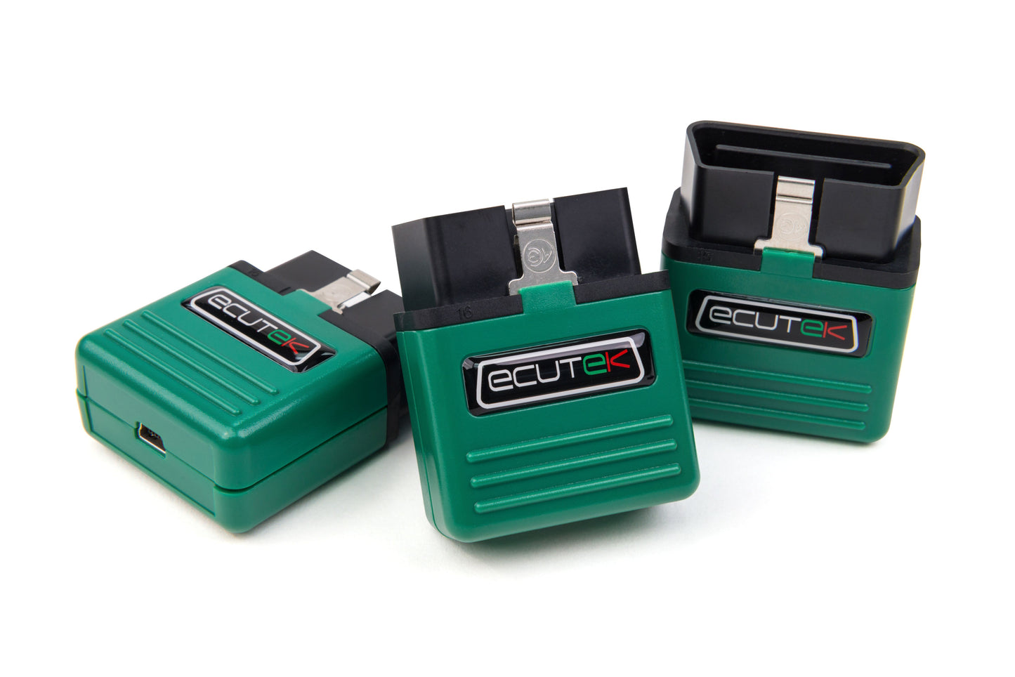 Close-up of PowerHouse EcuTek Bluetooth interface used for remote ECU tuning on Nissan and Infiniti VHR engines, enabling custom map flashing and performance tuning.