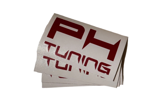 PowerHouse Tuning decal sticker in red vinyl, ideal for car window – clean finish for exterior or toolbox use.
